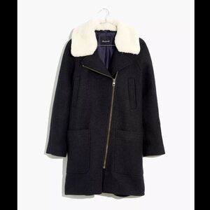 Madewell Eldridge Gray Wool Zip Peacoat with Faux Fur Collar